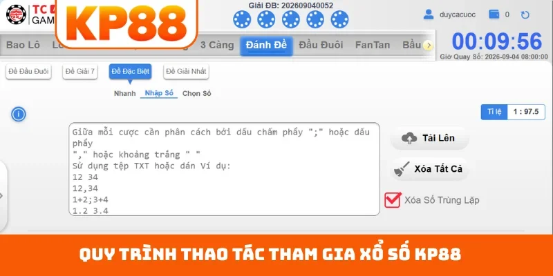 Quy trình thao tác tham gia xổ số KP88