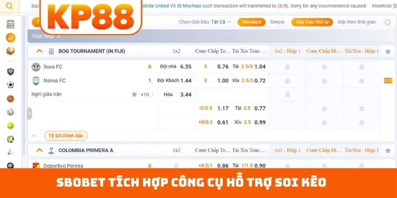 SBOBET tích hợp công cụ hỗ trợ soi kèo